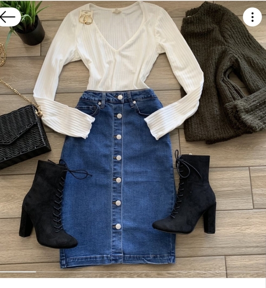 high rise midi denim skirt - Picture 2 of 10